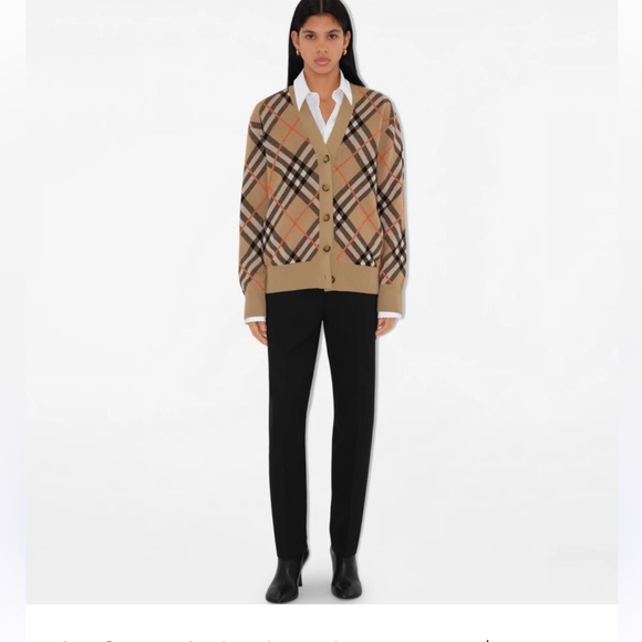 NWT Burberry Check Wool Blend Cardigan L Woman’s Retail $1350